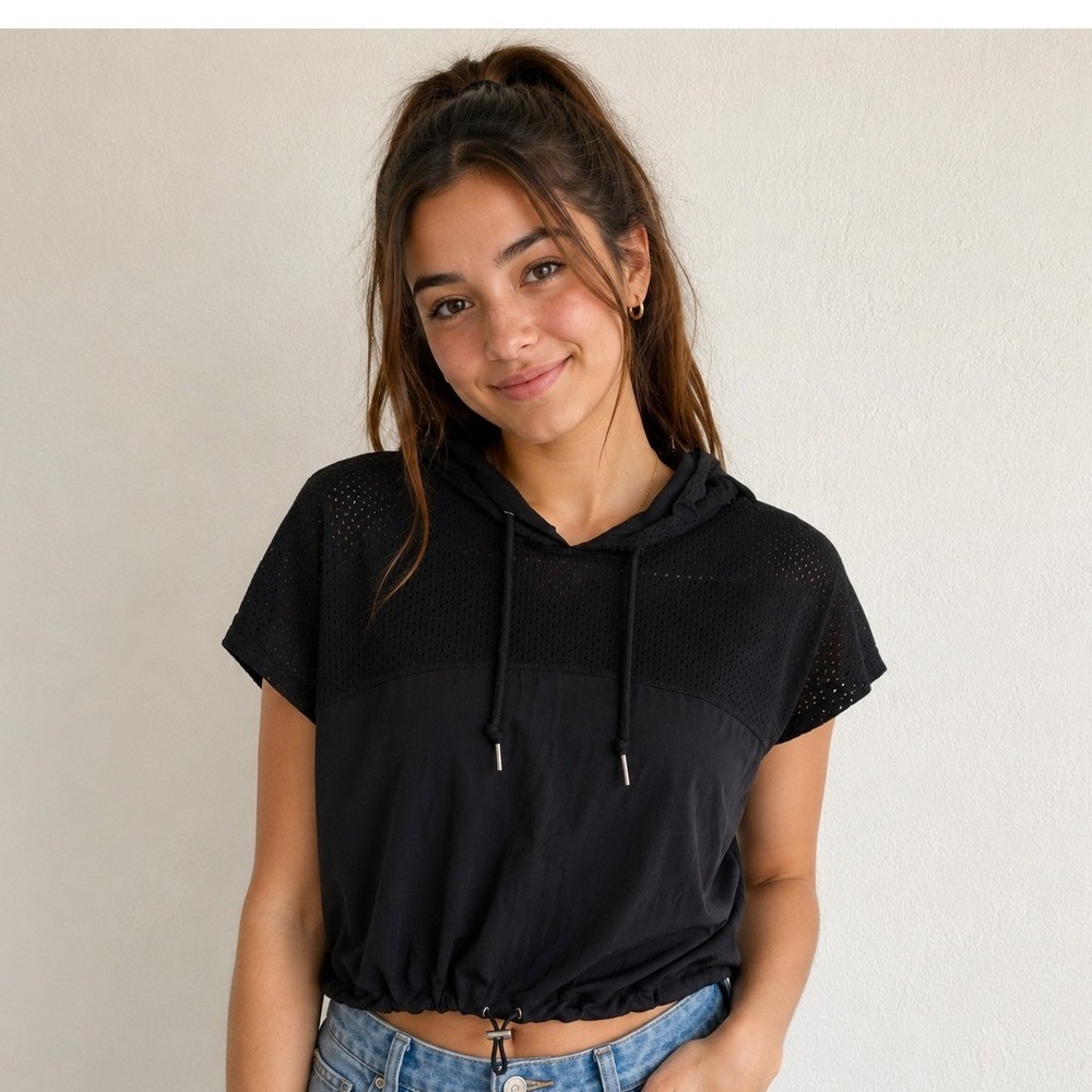 Main Strip Crop Mesh Jersey Hoodie Athleisure Pickleball Gym Yoga Running Sporty